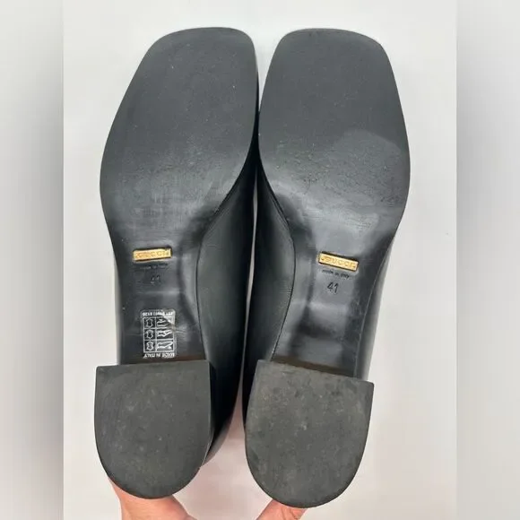 Gucci Baby Horsebit Black Leather Flats Pumps Square Toe EU 41 US 11 - Picture 8 of 14